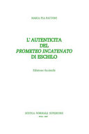 Copertina  L' autenticita del Prometeo incatenato di Eschilo