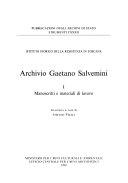 Cover  Archivio Gaetano Salvemini. I. Manoscritti E Materiali Di Lavoro